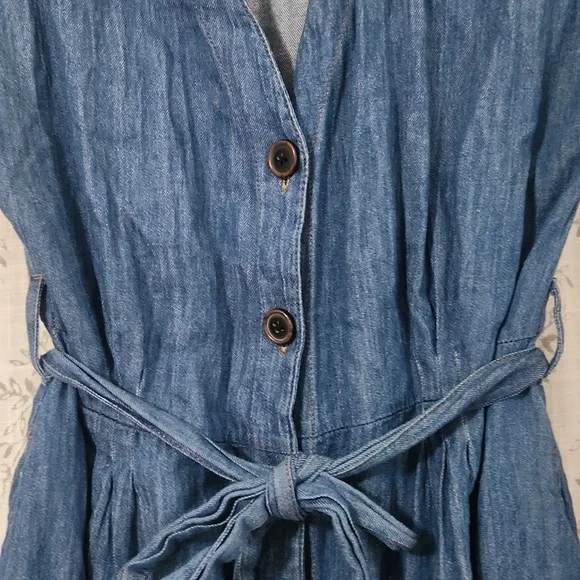Zara Wrap Button Chambray Linen Cotton denim Medium lightweight coastal Nautical - Picture 4 of 6